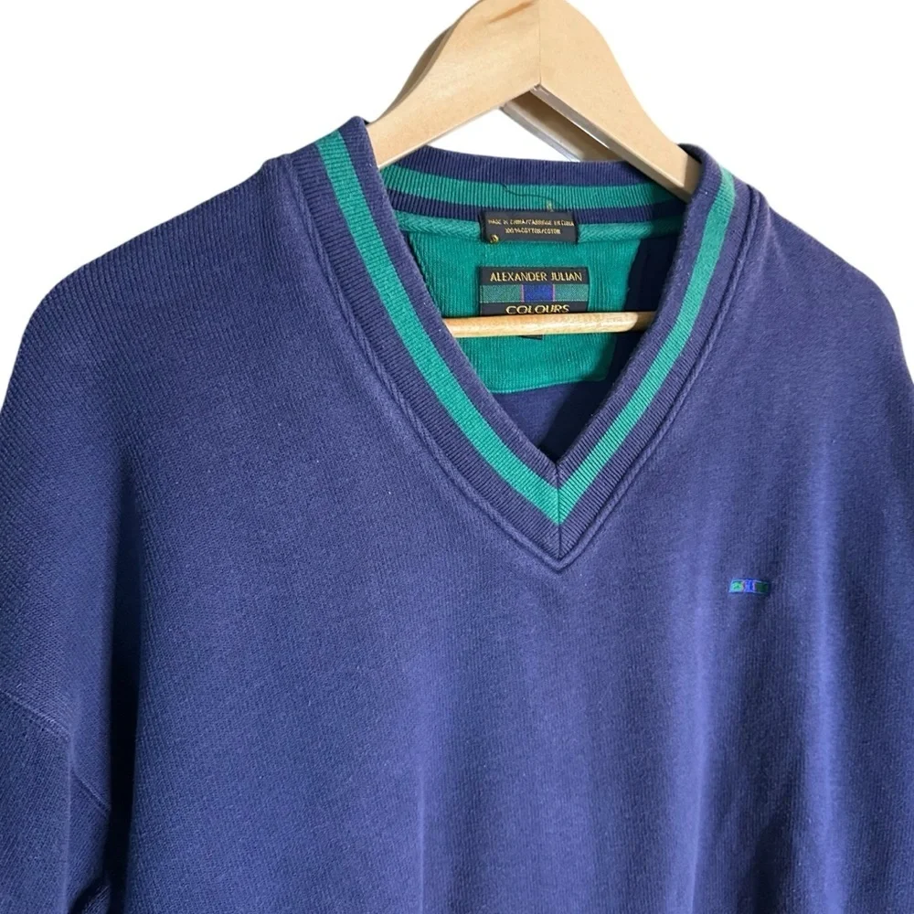 🔴5 for $40 SALE! 
Alexander Julian COLOURS BlueGreen V Neck Pull Over sz L - Picture 4 of 7